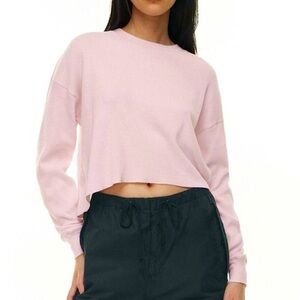 Aritzia TNA Alamo Thermal Waffle Long Sleeve Crop Top Light Pink Size Small